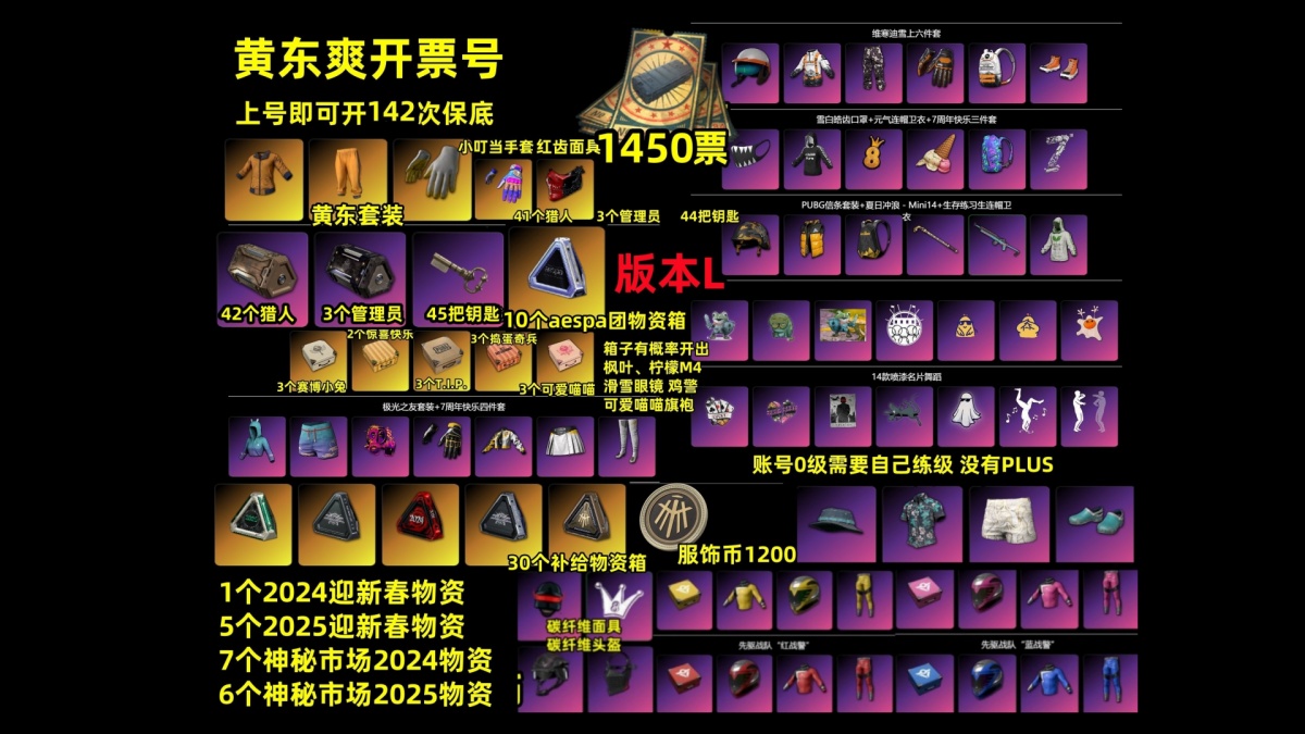 1450张黑货票券黄东女团物资抽奖账号